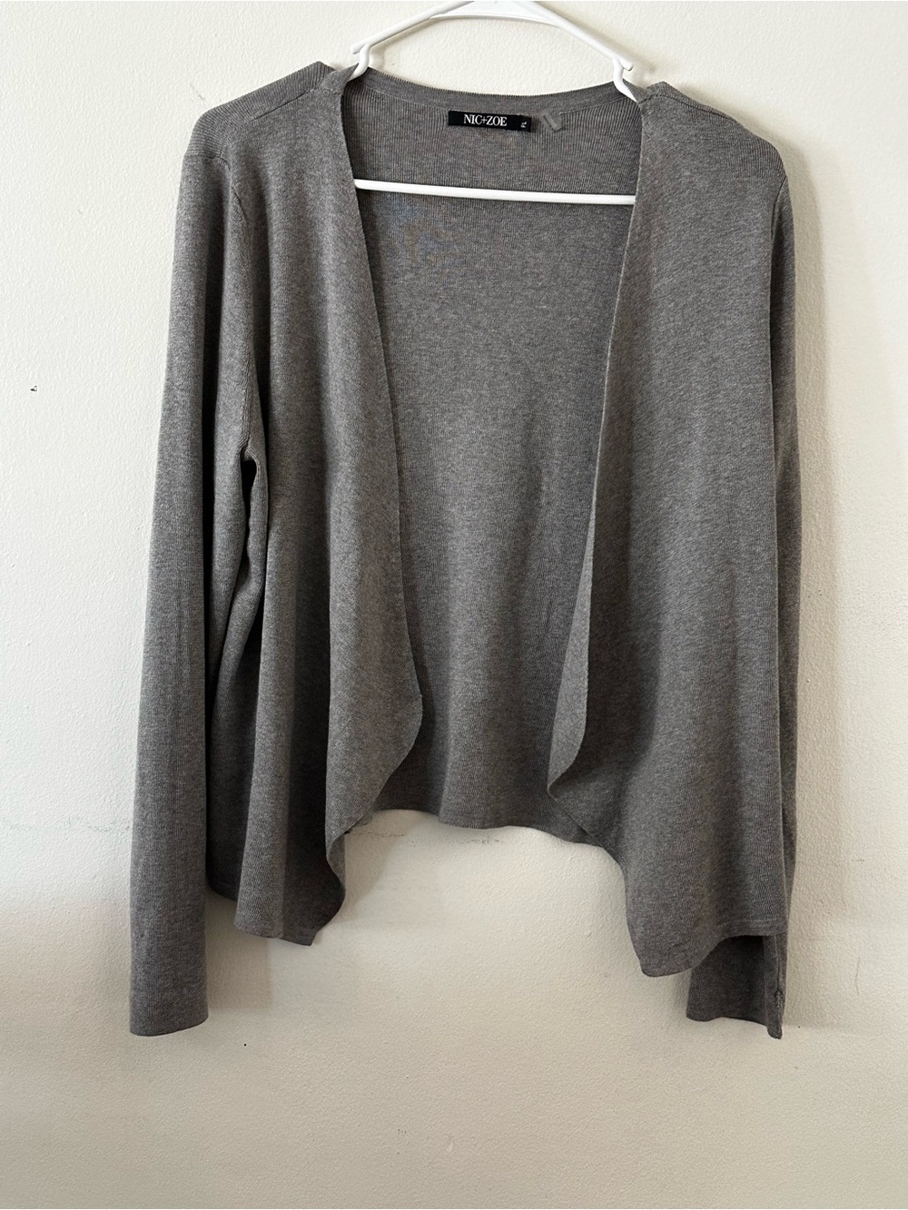 NIC+ZOE Gray Open-Front Draped Cardigan